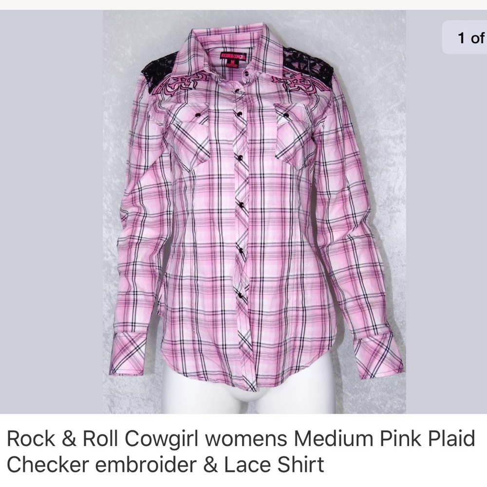 Rock & Roll Cowgirl Medium Pink Plaint Top Western Farm Women's Button Shirt